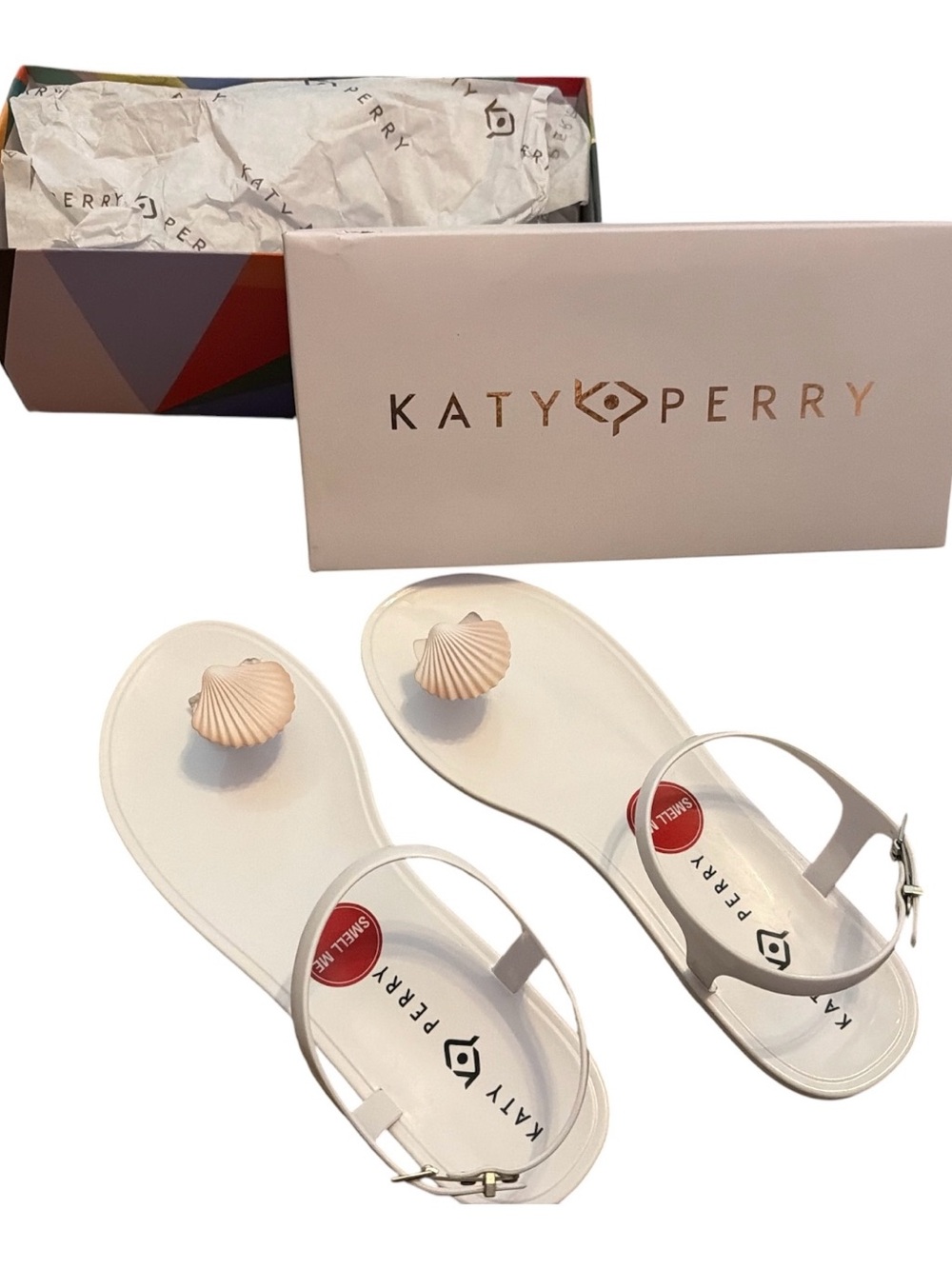Katy Perry The Geli Seashell Jelly Sandals Women’s Size 11 White Resortwear